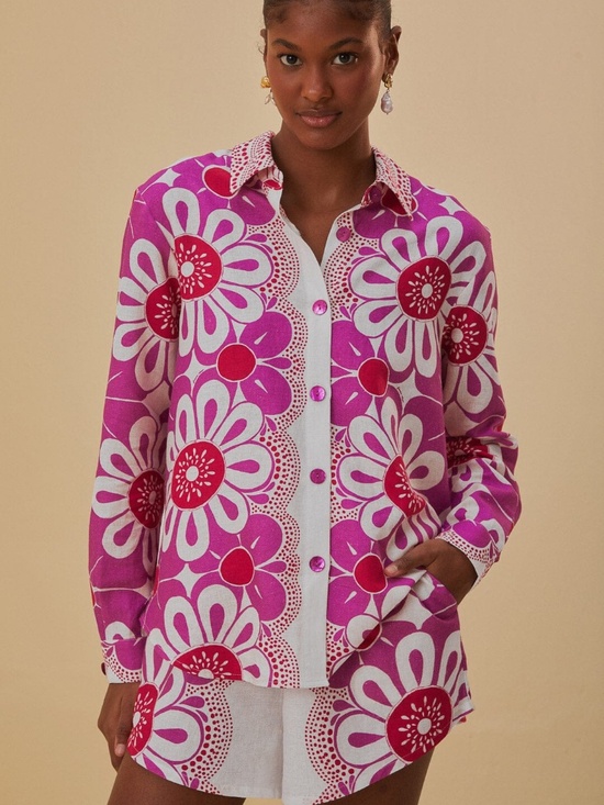 FARM Rio Tops - Farm Rio Off-White Maia Shirt